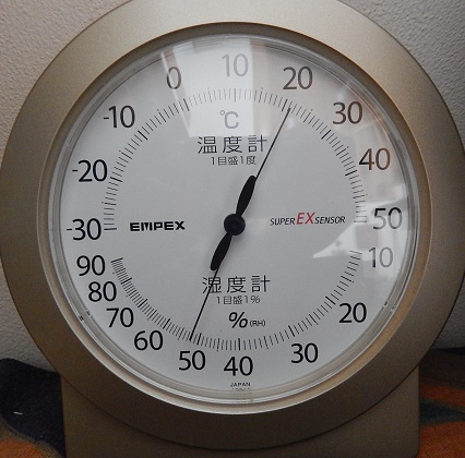 5月下旬の室温、湿度は冷暖房なしで快適